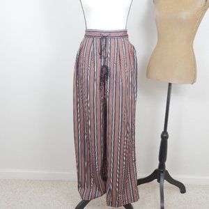H&M Brown Black White Stripe High Waist Wide Leg Boho Retro Casual Size 4 Pant